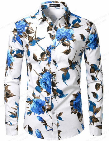 Хавайски ризи с флорални мотиви Ежедневни ризи с дълъг ръкав Мъжка модна риза Cuba Плажна блуза Мъжко облекло Обръщане на цветя Camisas