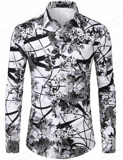 Virágos hawaii ingek Alkalmi hosszú ujjú ingek Férfi divatos ing Cuba Beach blúz Férfi ruházat Fordított virágos Camisas