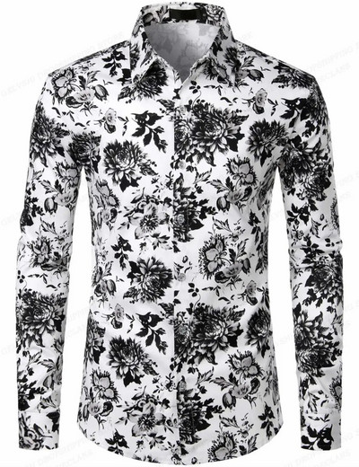 Virágos hawaii ingek Alkalmi hosszú ujjú ingek Férfi divatos ing Cuba Beach blúz Férfi ruházat Fordított virágos Camisas