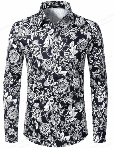Virágos hawaii ingek Alkalmi hosszú ujjú ingek Férfi divatos ing Cuba Beach blúz Férfi ruházat Fordított virágos Camisas