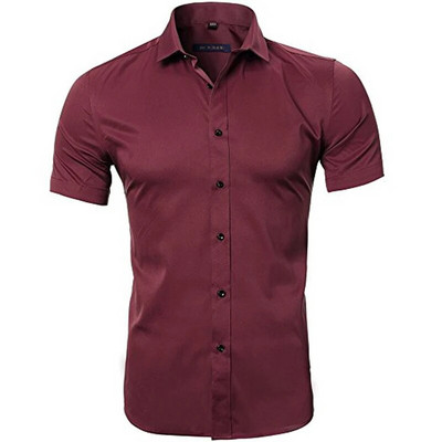 Zīmola Wine Red bambusa šķiedras vīriešu kleitu krekli Slim Fit garām piedurknēm Chemise Homme ikdienas pogām, elastīgs, formāls vīriešu krekls