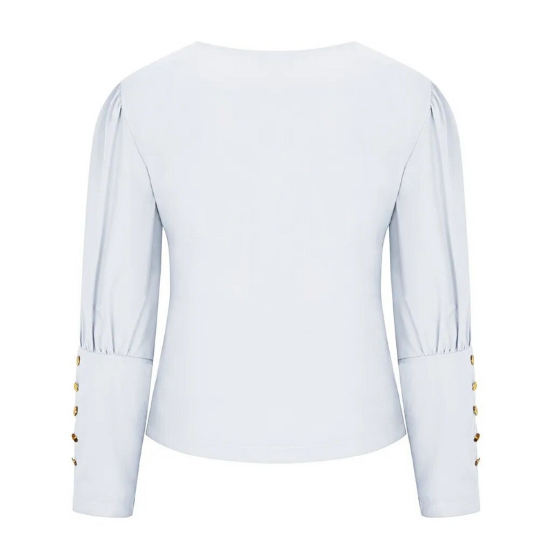 Eleganta sieviešu blūze Temperamenta traipu krekls Modes vienkrāsains apaļš kakla krekls ar garām piedurknēm kreklblūze komplektā ar piedurknēm pogas augšpusē