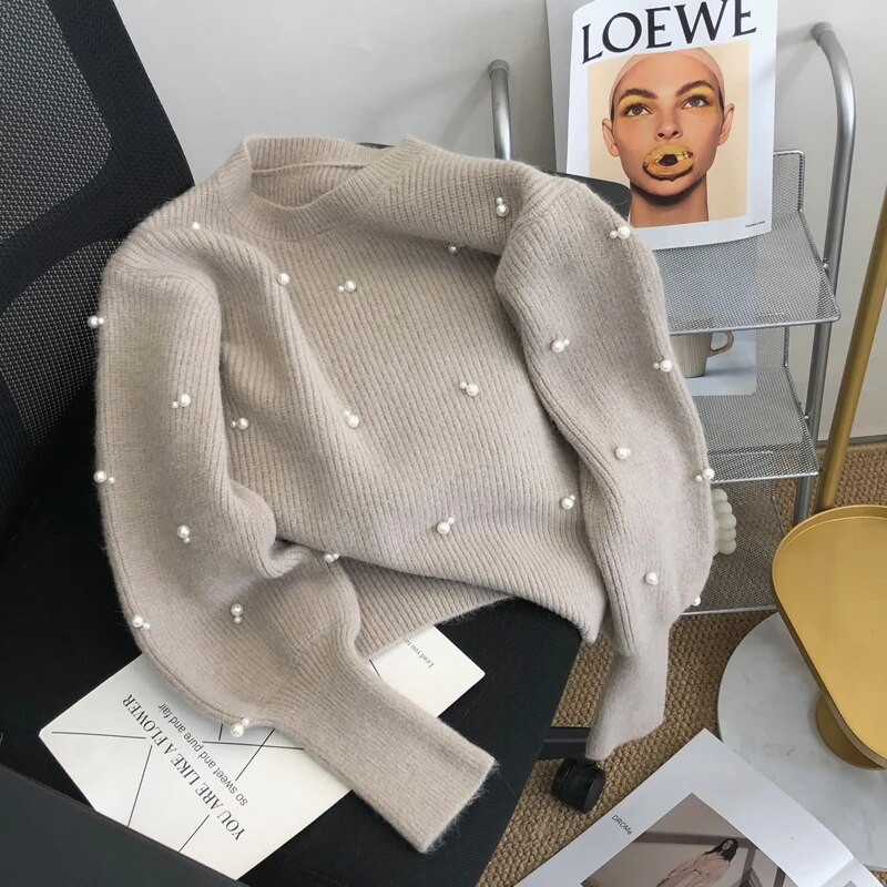 Elegants sieviešu džemperis ar O veida kakla izgriezumu, 2023. gada rudens ziemas ziemas biezums, mīksts dibens, trikotāžas džemperis, modes brīvs, garām piedurknēm