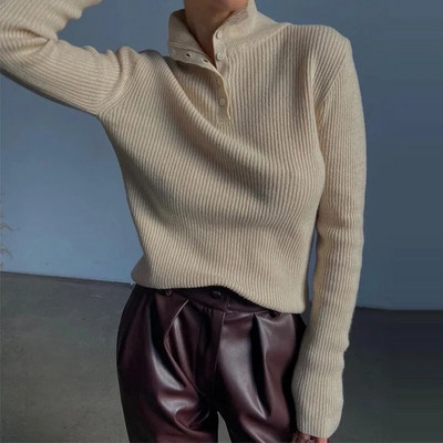 Modes trikotāžas džemperis ar apkakli sievietēm pavasaris, jaunas pogas ar pusi augstu apkakli, slaids krekls ar biezu apakšu OL puloveri sieviešu topi