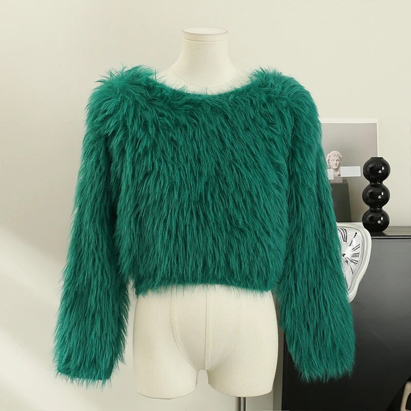 Πουλόβερ πουλόβερ για Γυναικεία Φθινόπωρο Χειμώνας 2023 Νέα Lazy Loose βελούδινα απαλά κολλώδη πλεκτά κοντό πουλόβερ ώμου