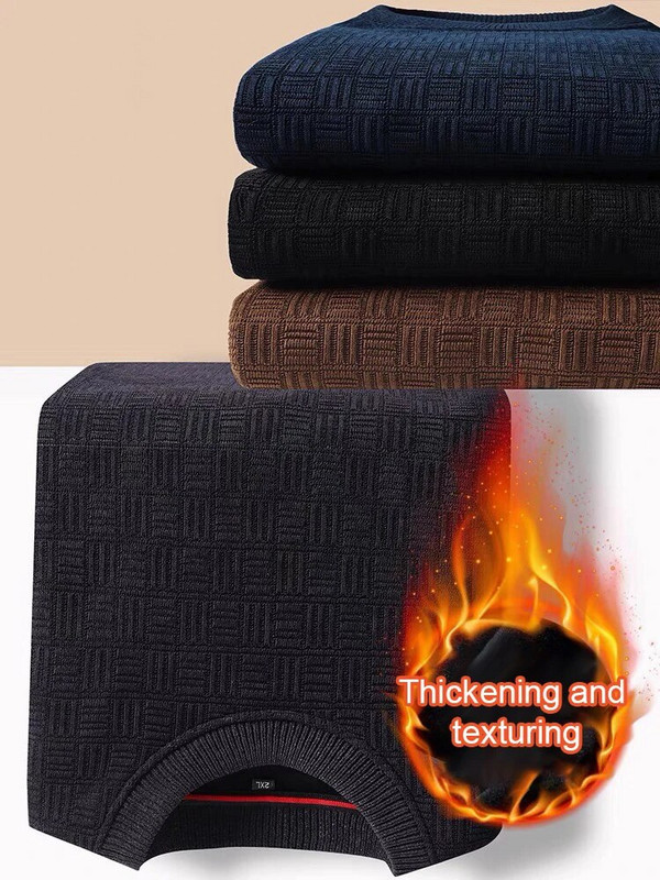 Biroja vīriešu džemperu džemperu tops ar biezu O veida kakla izgriezumu ar garām piedurknēm silts trikotāžas apģērbs Jauns augstas kvalitātes gadījuma vīriešu tops