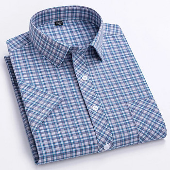 Мъжки карирани ризи с къс ръкав Тънка лятна луксозна стандартна карирана ежедневна риза за мъже