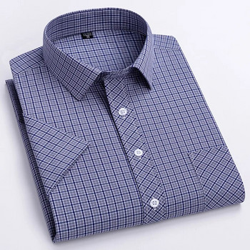 Мъжки карирани ризи с къс ръкав Тънка лятна луксозна стандартна карирана ежедневна риза за мъже