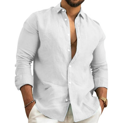 2023. gada ziemas rudens vīriešu vienkrāsaini brīvi kokvilnas lina krekls, brīvs krekls, ikdienas tops, silti vīriešu krekli ar garām piedurknēm