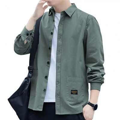 Rudens topi ar garām piedurknēm Vienrindas termiski korejiešu stila vīriešu rudens krekli vīriešu topi skolai