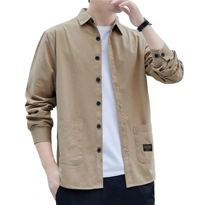 Rudens topi ar garām piedurknēm Vienrindas termiski korejiešu stila vīriešu rudens krekli vīriešu topi skolai