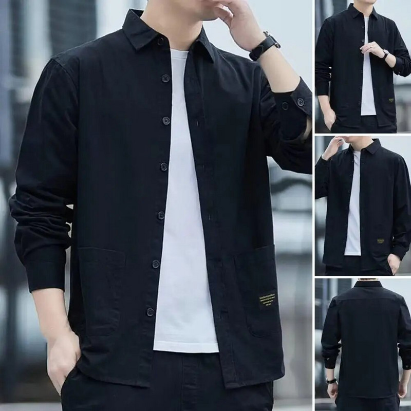 Rudens topi ar garām piedurknēm Vienrindas termiski korejiešu stila vīriešu rudens krekli vīriešu topi skolai