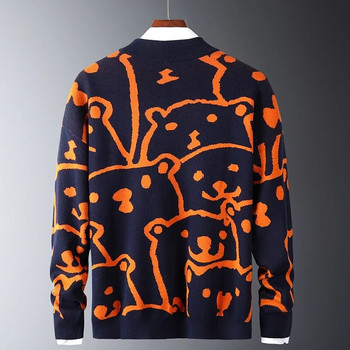Ανδρικά φθινοπωρινά casual πουλόβερ με μοτίβο πολικής αρκούδας Μοντέρνα λεπτά πουλόβερ Βαμβακερά μακρυμάνικα με στρογγυλό γιακά Αντρικά ζεστά πουλόβερ πορτοκαλί