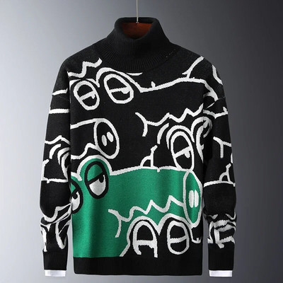 Ανδρικά φθινοπωρινά casual πουλόβερ με μοτίβο πολικής αρκούδας Μοντέρνα λεπτά πουλόβερ Βαμβακερά μακρυμάνικα με στρογγυλό γιακά Αντρικά ζεστά πουλόβερ πορτοκαλί