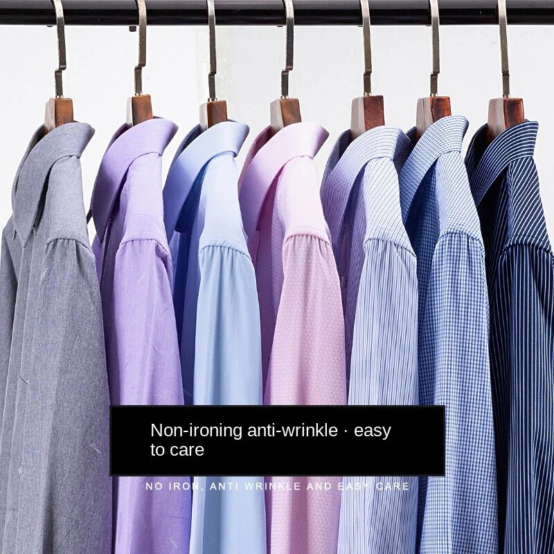 2023 Mans Iron Free Easy Care Coffee Homme ar garām piedurknēm Vīriešu apģērbs Balts Darba biroja krekli