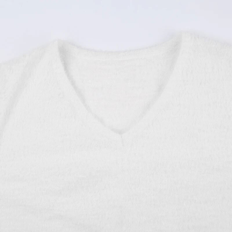 Sieviešu balts džemperis 2023. gada rudens, ziema, mīksts, silts apģērbs, džemperis ar garām piedurknēm, džemperi ar V kakla izgriezumu, tievi, trikotāžas topi, sieviešu kārtas apģērbi