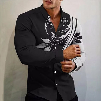 Нови пристигащи модни ризи за мъже Ежедневни щампи на цветя Големи горнища с копчета с дълъг ръкав Мъжко облекло Пътнически камиси и блузи