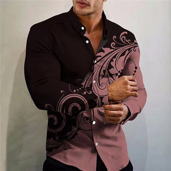 Нови пристигащи модни ризи за мъже Ежедневни щампи на цветя Големи горнища с копчета с дълъг ръкав Мъжко облекло Пътнически камиси и блузи