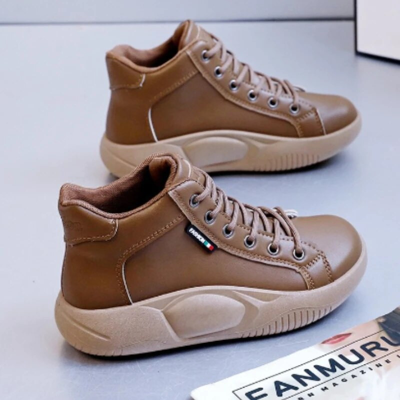 Iepazīstieties ar jauniem, augstas augšdaļas sporta apaviem ar platformu Sieviešu puszābaki, ikdienas modes sieviešu vulkanizētas kokvilnas apavi, melni Mujer Zapatos