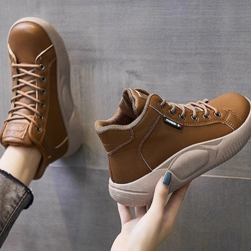 Iepazīstieties ar jauniem, augstas augšdaļas sporta apaviem ar platformu Sieviešu puszābaki, ikdienas modes sieviešu vulkanizētas kokvilnas apavi, melni Mujer Zapatos