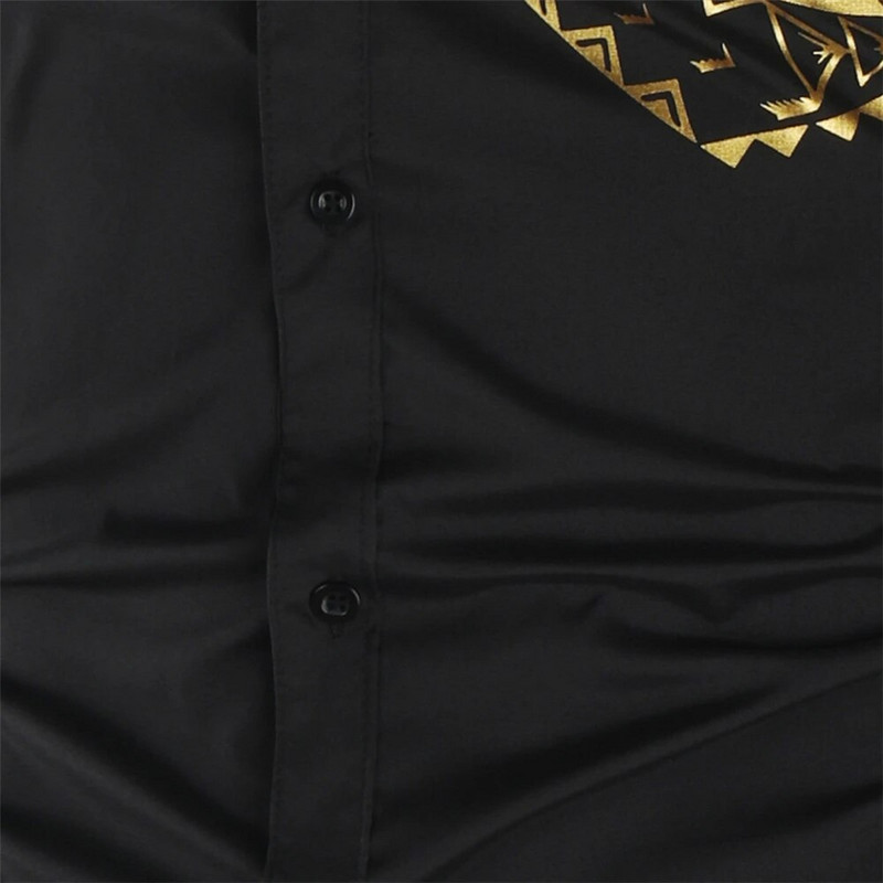 Luksusa zelta melns krekls Vīriešu jauns Slim Fit garām piedurknēm Camisa Masculina Gold Black Chemise Homme Social Men Club Prom krekls