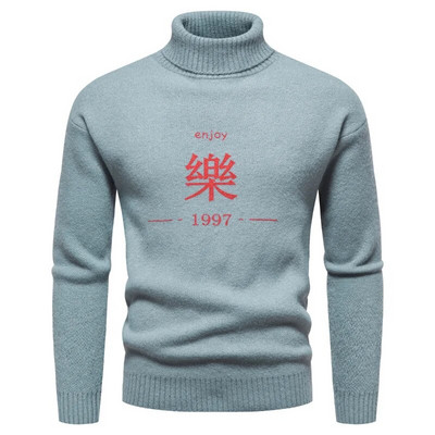 Jauns augstas kvalitātes vīriešu džemperis ar apkakli, modes jaunatnes ikdienas silti, ērti trikotāžas topi