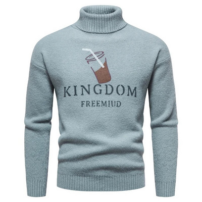 Jauns augstas kvalitātes vīriešu džemperis ar apkakli, modes jaunatnes ikdienas silti, ērti trikotāžas topi