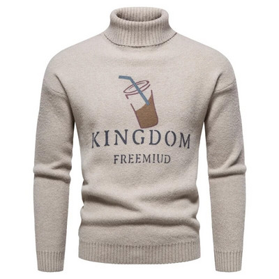 Jauns augstas kvalitātes vīriešu džemperis ar apkakli, modes jaunatnes ikdienas silti, ērti trikotāžas topi