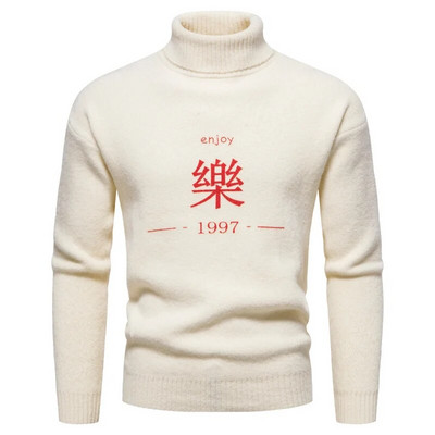 Jauns augstas kvalitātes vīriešu džemperis ar apkakli, modes jaunatnes ikdienas silti, ērti trikotāžas topi