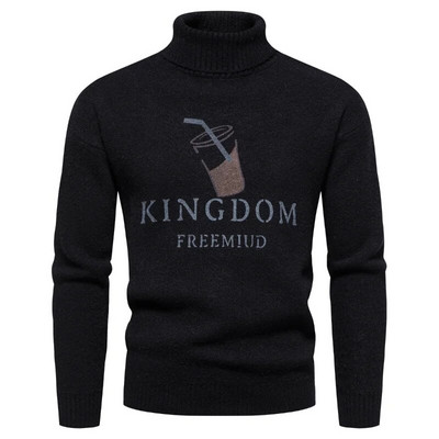 Jauns augstas kvalitātes vīriešu džemperis ar apkakli, modes jaunatnes ikdienas silti, ērti trikotāžas topi