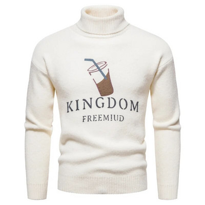 Jauns augstas kvalitātes vīriešu džemperis ar apkakli, modes jaunatnes ikdienas silti, ērti trikotāžas topi