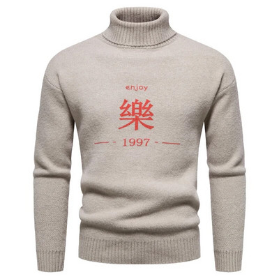 Jauns augstas kvalitātes vīriešu džemperis ar apkakli, modes jaunatnes ikdienas silti, ērti trikotāžas topi
