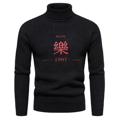 Jauns augstas kvalitātes vīriešu džemperis ar apkakli, modes jaunatnes ikdienas silti, ērti trikotāžas topi