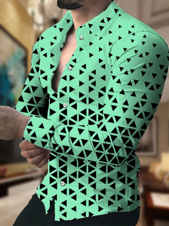 Риза Мъжки костюм с ревери Геометрична квадратна карирана външна ежедневна щампа с копчета с дълъг ръкав Дизайнерски дрехи Ежедневни и удобни