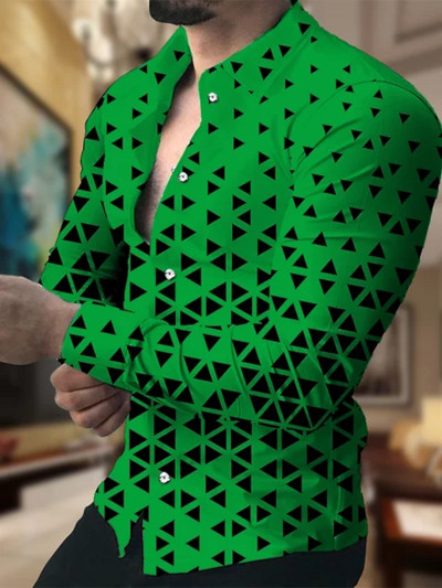 Krekls Vīriešu uzvalks Atloks Ģeometrisks kvadrātveida pleds āra ikdienišķs ar garām piedurknēm pogas apdruka Apģērbi Dizainers Ikdienišķi un ērti