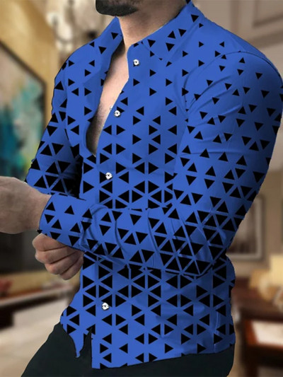 Krekls Vīriešu uzvalks Atloks Ģeometrisks kvadrātveida pleds āra ikdienišķs ar garām piedurknēm pogas apdruka Apģērbi Dizainers Ikdienišķi un ērti