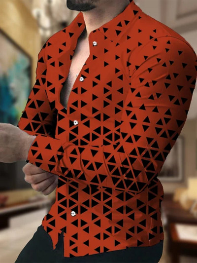 Krekls Vīriešu uzvalks Atloks Ģeometrisks kvadrātveida pleds āra ikdienišķs ar garām piedurknēm pogas apdruka Apģērbi Dizainers Ikdienišķi un ērti