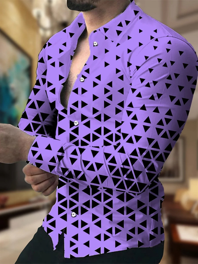 Krekls Vīriešu uzvalks Atloks Ģeometrisks kvadrātveida pleds āra ikdienišķs ar garām piedurknēm pogas apdruka Apģērbi Dizainers Ikdienišķi un ērti