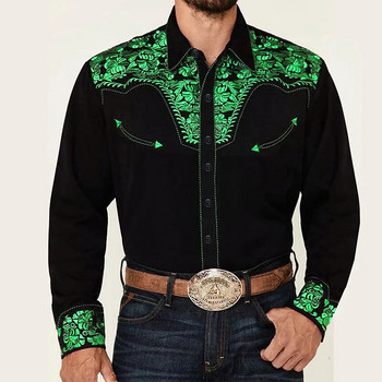 Модерни луксозни социални мъжки ризи с ревери Ризи с копчета Ежедневни горнища с щампи в западен стил Мъжка бална жилетка Голям размер