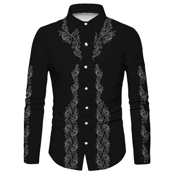 Модерни луксозни социални мъжки ризи с ревери Ризи с копчета Ежедневни горнища с щампи в западен стил Мъжка бална жилетка Голям размер