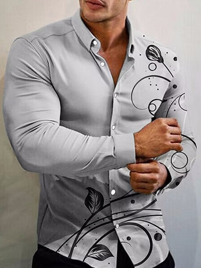 Jaunums Modes krekli vīriešiem Ikdienas ziedu druka Lielizmēra ar garām piedurknēm pogas Tops Vīriešu apģērbi Ceļojumu camisas y blusas