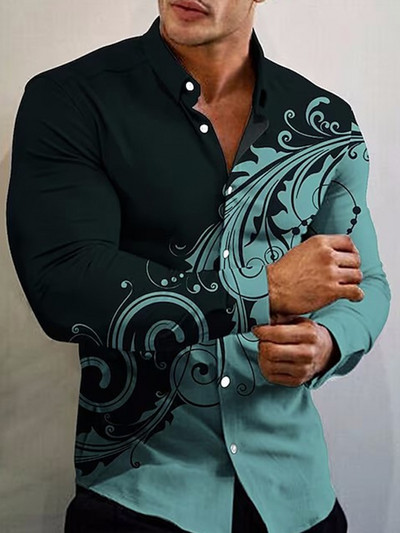 Jaunums Modes krekli vīriešiem Ikdienas ziedu druka Lielizmēra ar garām piedurknēm pogas Tops Vīriešu apģērbi Ceļojumu camisas y blusas