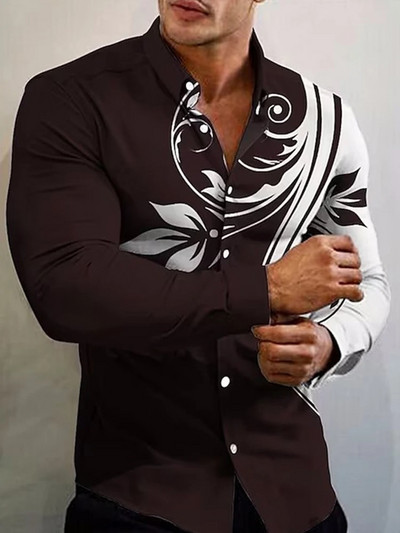 Jaunums Modes krekli vīriešiem Ikdienas ziedu druka Lielizmēra ar garām piedurknēm pogas Tops Vīriešu apģērbi Ceļojumu camisas y blusas