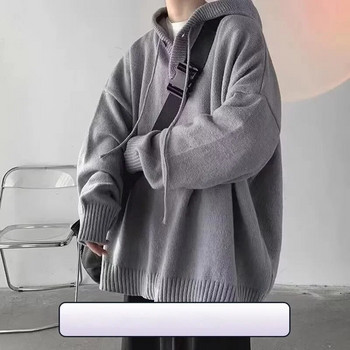 Ανδρικό πουλόβερ με κουκούλα Χειμερινό χαλαρό κομψό ρετρό πλεκτό ρετρό εφήβων για εφήβους Μοντέρνα ζεστά μασίφ εξωτερικά ενδύματα Πλεκτό πουλόβερ Ανδρικό πουλόβερ