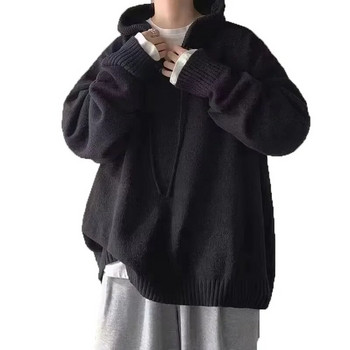 Ανδρικό πουλόβερ με κουκούλα Χειμερινό χαλαρό κομψό ρετρό πλεκτό ρετρό εφήβων για εφήβους Μοντέρνα ζεστά μασίφ εξωτερικά ενδύματα Πλεκτό πουλόβερ Ανδρικό πουλόβερ