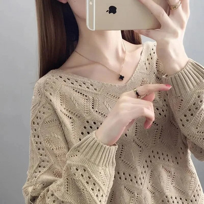 Džemperi Sieviešu ikdienišķs V veida kakla izgriezums Masīvi džemperi Puloveri Pavasaris Vasara Sieviešu džemperis Dobs Trikotāžas Krekls