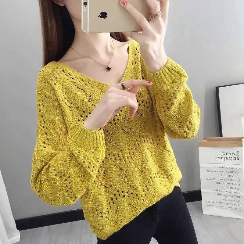 Džemperi Sieviešu ikdienišķs V veida kakla izgriezums Masīvi džemperi Puloveri Pavasaris Vasara Sieviešu džemperis Dobs Trikotāžas Krekls