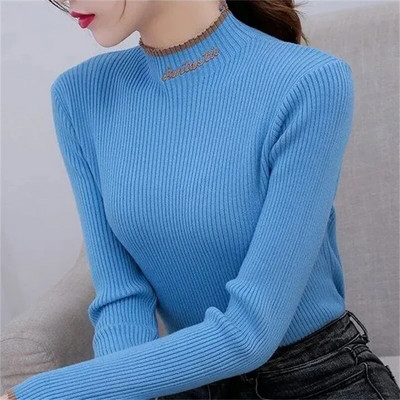 Džemperis ar bruņurupuču apkakli 2023. gada rudens ziemas sieviešu džemperis ar garām piedurknēm, moderns korejiešu trikotāžas džemperis ar apakšējo kreklu, ikdienas topi