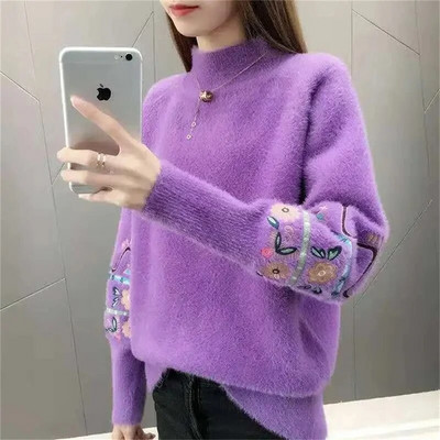 Női pulóverek 2023 őszi téli felsők garbós pulóver, női karcsú pulóver pulóver, hímzés, kötött pulóver, női pulóver, Hiver