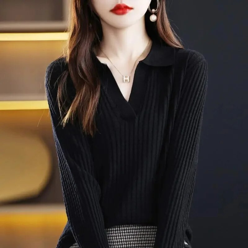 Μόδα Γυναικεία Πουλόβερ 2023 Νέα Πουλόβερ με γυριστό γιακά Casual μασίφ πλεκτό χειμερινό πουλόβερ Γυναικεία πουλόβερ casual τοπ